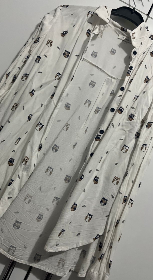 Uzun Kollu Baskılı Düğmeli Kadın Gömlek - Görsel 2