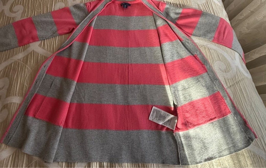 Düğmeli Gri-Pembe Midi Triko Hırka GAP - Görsel 3