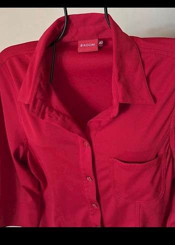 Düğmeli Kırmızı Kadın Gömleği - Görsel 7