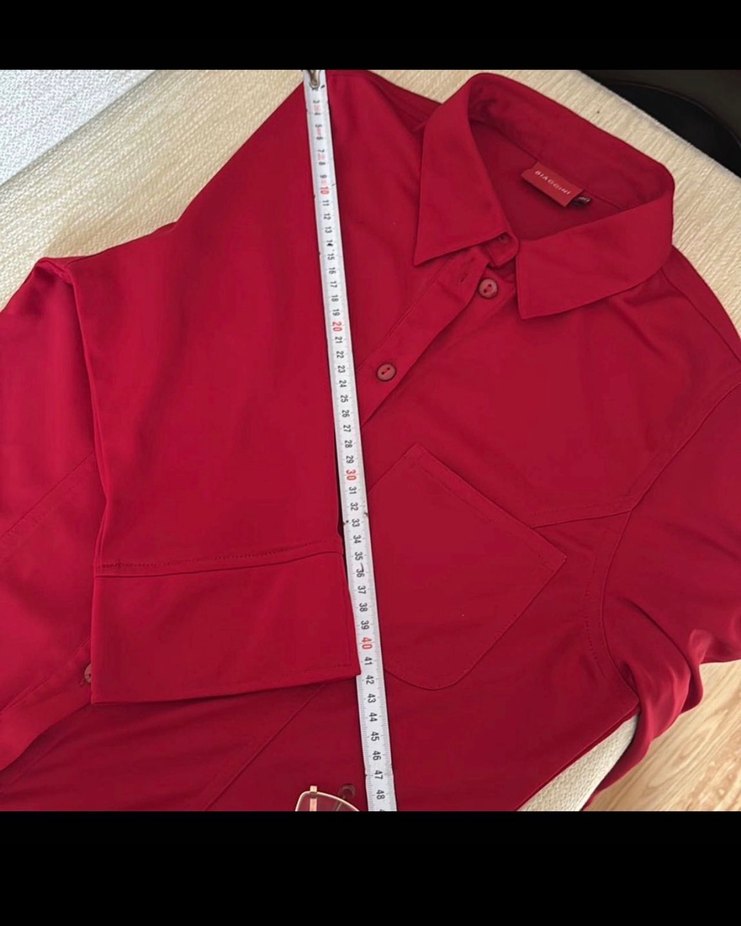 Düğmeli Kırmızı Kadın Gömleği - Görsel 3