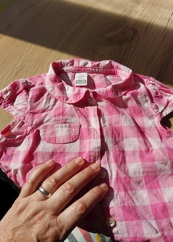 Kız Çocuk Pembe Kareli Kısa Kollu Gömlek - Görsel 6