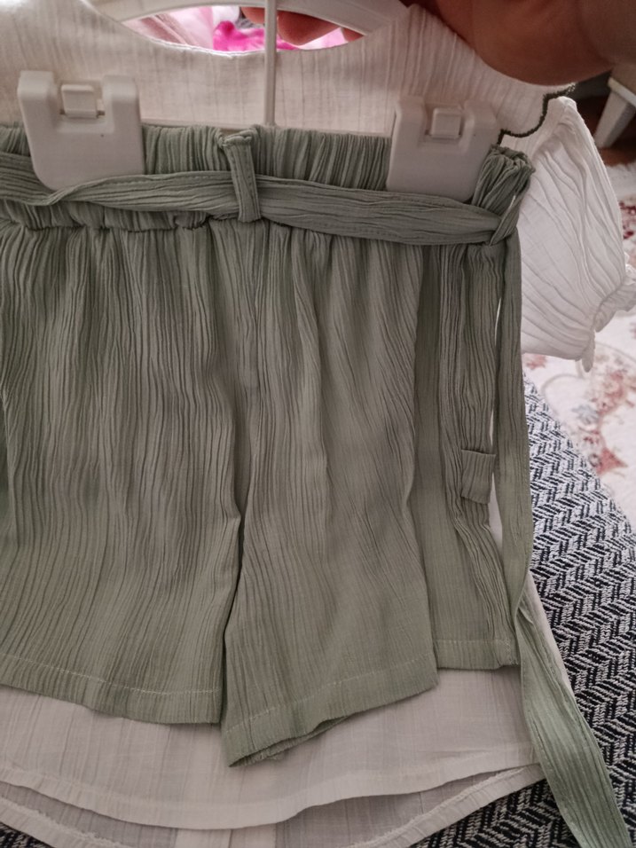 Kız Çocuk Nakışlı Keten Kısa Kollu Gömlek - Görsel 4