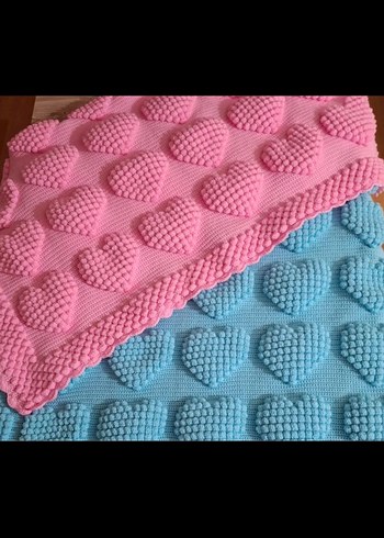 Nakışlı Pembe Örgü Çocuk Battaniyesi - Görsel 3