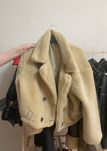 Kahverengi Peluş Kadın Midi Ceket - Görsel 3