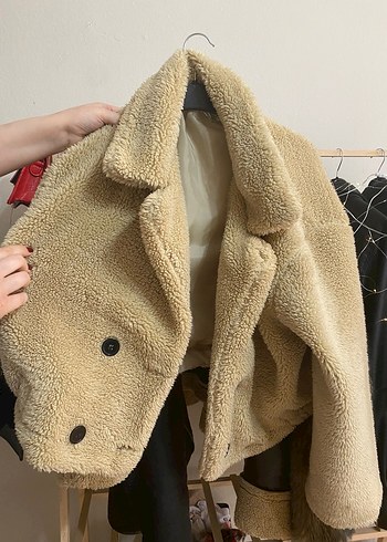 Kahverengi Peluş Kadın Midi Ceket - Görsel 4