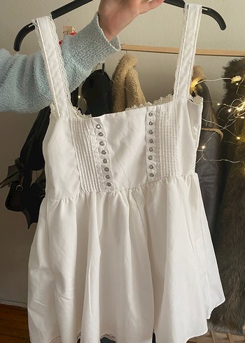 Dantel Detaylı Beyaz Mini Elbise - Görsel 4