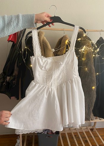 Dantel Detaylı Beyaz Mini Elbise - Görsel 3