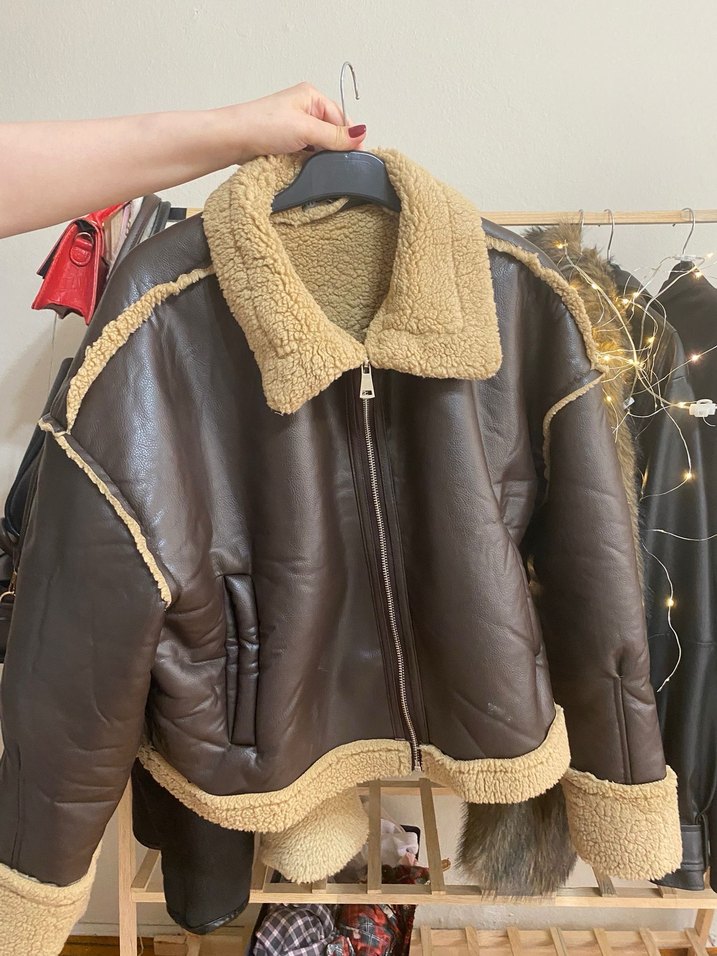 Kahverengi Kürklü Deri Kadın Ceket - Görsel 3