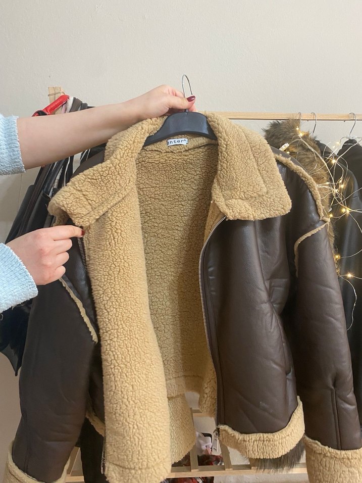 Kahverengi Kürklü Deri Kadın Ceket - Görsel 2