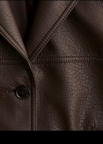 H&M Düğmeli Kahverengi Kadın Deri Ceket - Görsel 2
