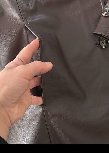 H&M Düğmeli Kahverengi Kadın Deri Ceket - Görsel 5