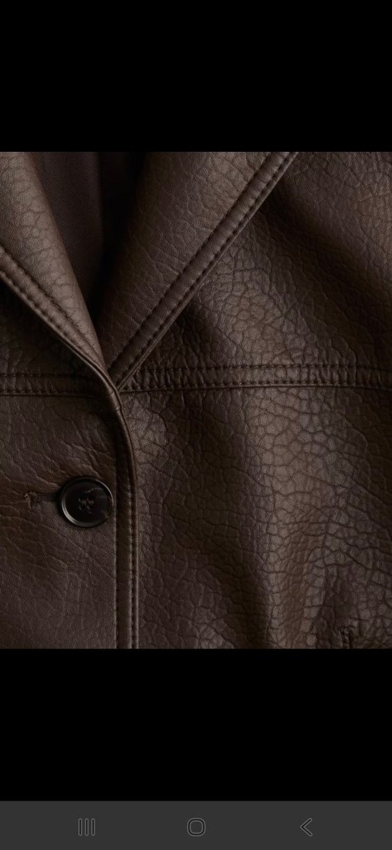 H&M Düğmeli Kahverengi Kadın Deri Ceket - Görsel 2