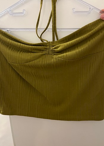 Piliseli Keten İpli Askılı Haki Elbise - Görsel 2