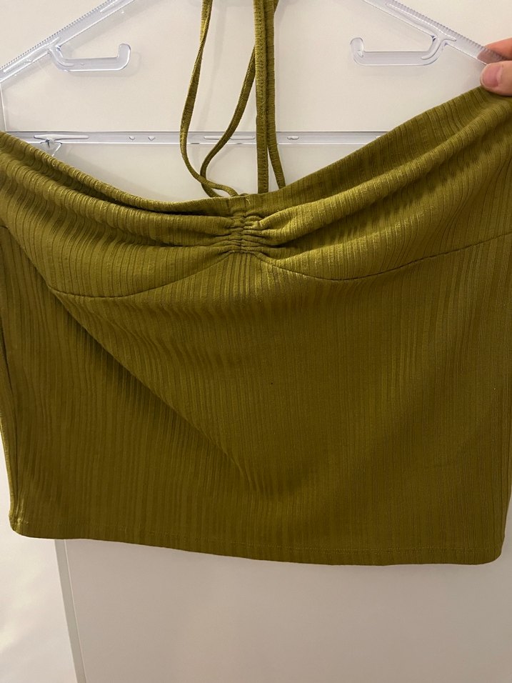 Piliseli Keten İpli Askılı Haki Elbise - Görsel 2