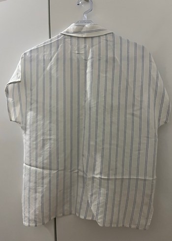 Düğmeli Çizgili Keten Gömlek - Görsel 3