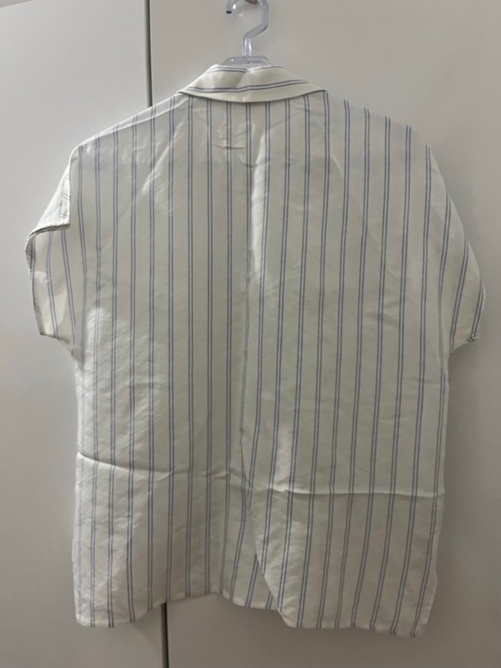 Düğmeli Çizgili Keten Gömlek - Görsel 3