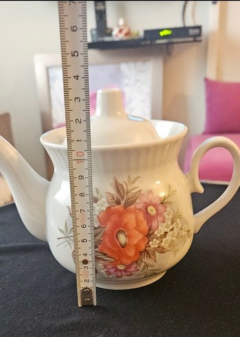 Çiçek Desenli Beyaz Porselen Demlik - Görsel 3