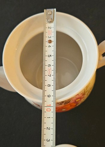 Çiçek Desenli Beyaz Porselen Demlik - Görsel 2