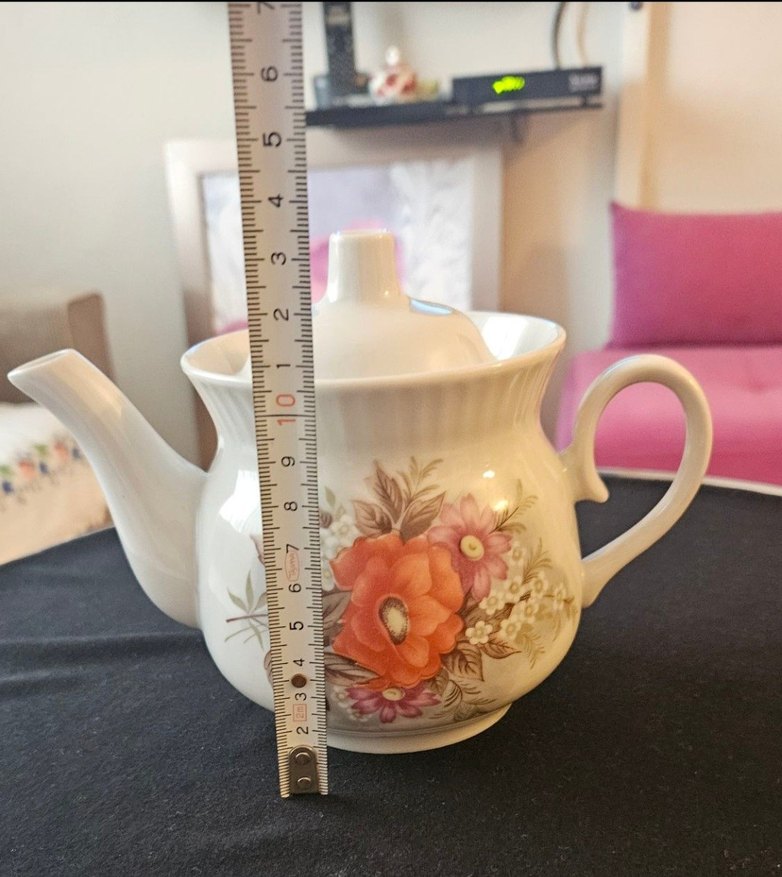 Çiçek Desenli Beyaz Porselen Demlik - Görsel 3