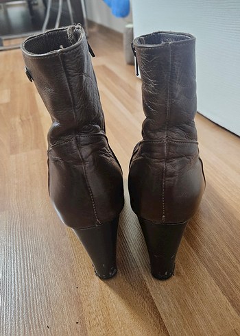 Kahverengi Deri Tokalı Biker Topuklu Bot 37 numara - Görsel 5