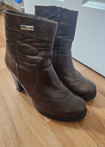 Kahverengi Deri Tokalı Biker Topuklu Bot 37 numara - Görsel 3