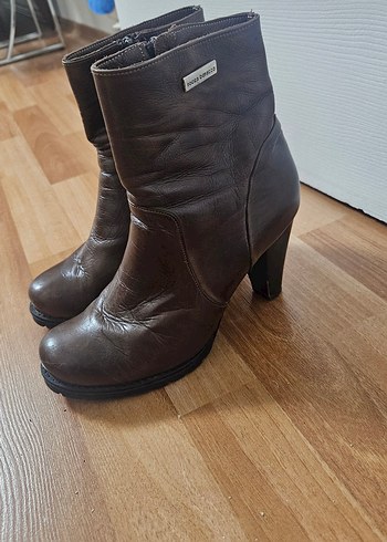 Kahverengi Deri Tokalı Biker Topuklu Bot 37 numara - Görsel 2