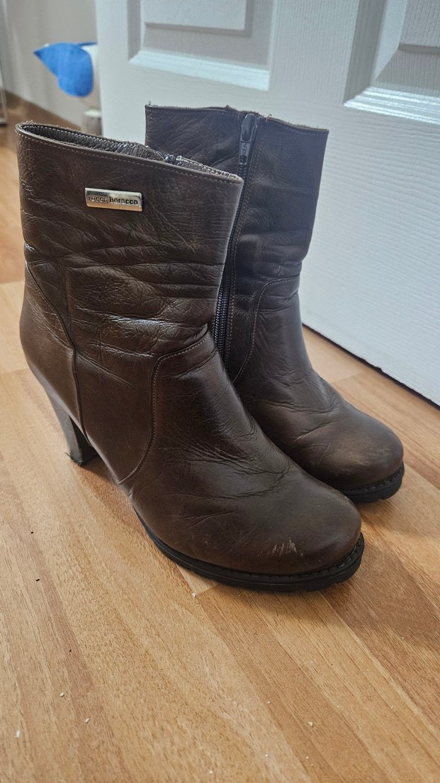 Kahverengi Deri Tokalı Biker Topuklu Bot 37 numara - Görsel 3