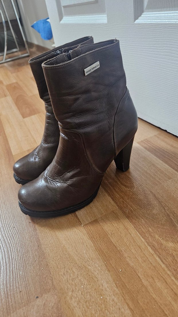 Kahverengi Deri Tokalı Biker Topuklu Bot 37 numara - Görsel 2