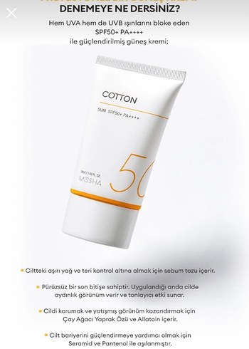 Missha Cotton Güneş Koruyucu SPF50+ PA++++ - Görsel 2