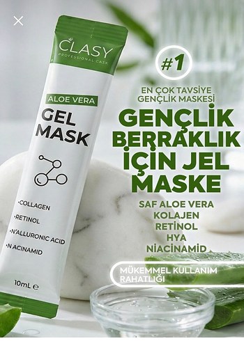 Clasy Aloe Vera Jel Maske 10 ml x 20 Adet - Görsel 2