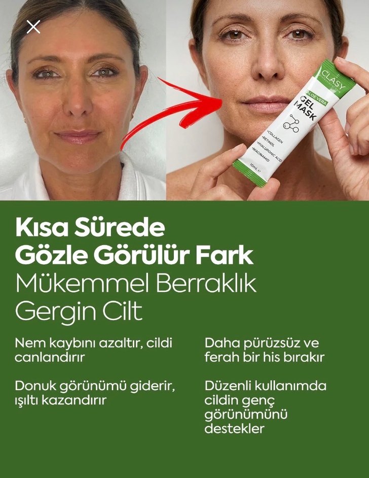 Clasy Aloe Vera Jel Maske 10 ml x 20 Adet - Görsel 3