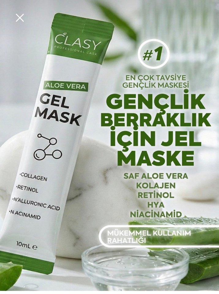 Clasy Aloe Vera Jel Maske 10 ml x 20 Adet - Görsel 2