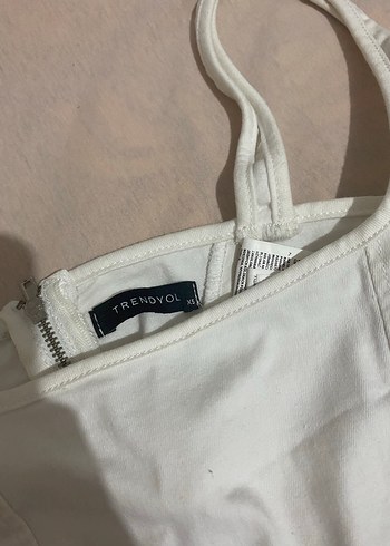 Beyaz Keten Midi Bustier - Görsel 2