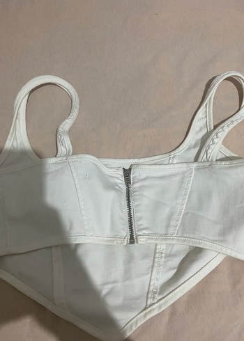 Beyaz Keten Midi Bustier - Görsel 3