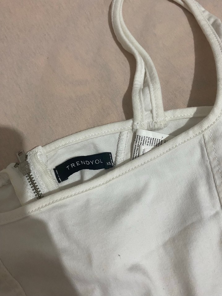 Beyaz Keten Midi Bustier - Görsel 2