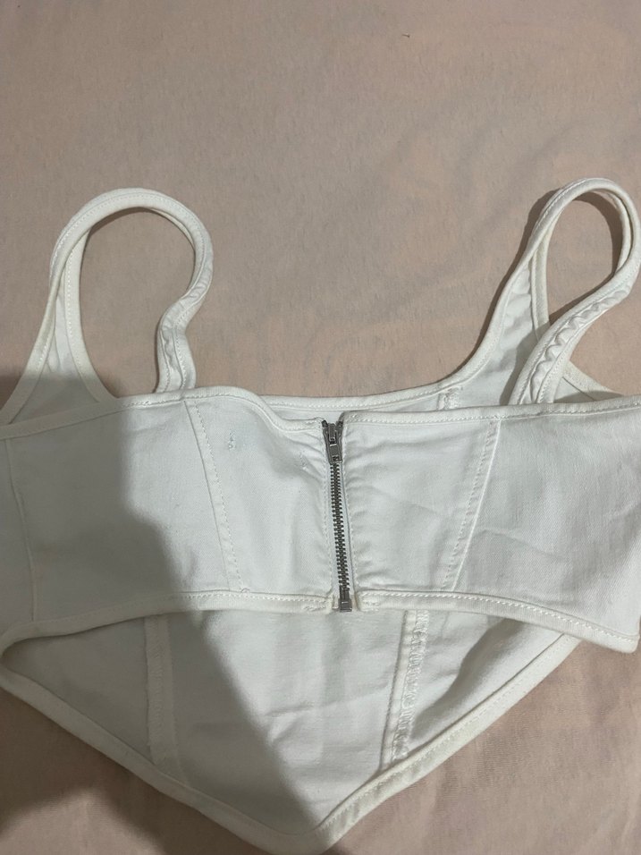 Beyaz Keten Midi Bustier - Görsel 3