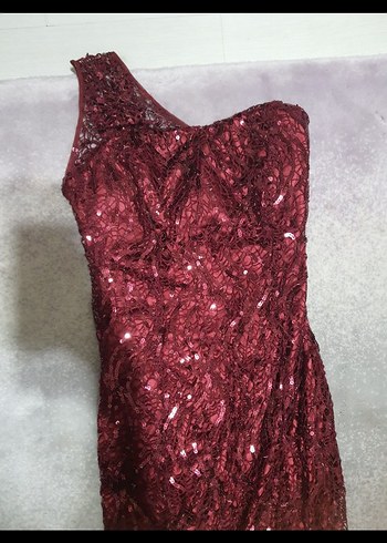 Bordo Uzun balık model Drapeli Kadın Abiye Elbise - Görsel 2