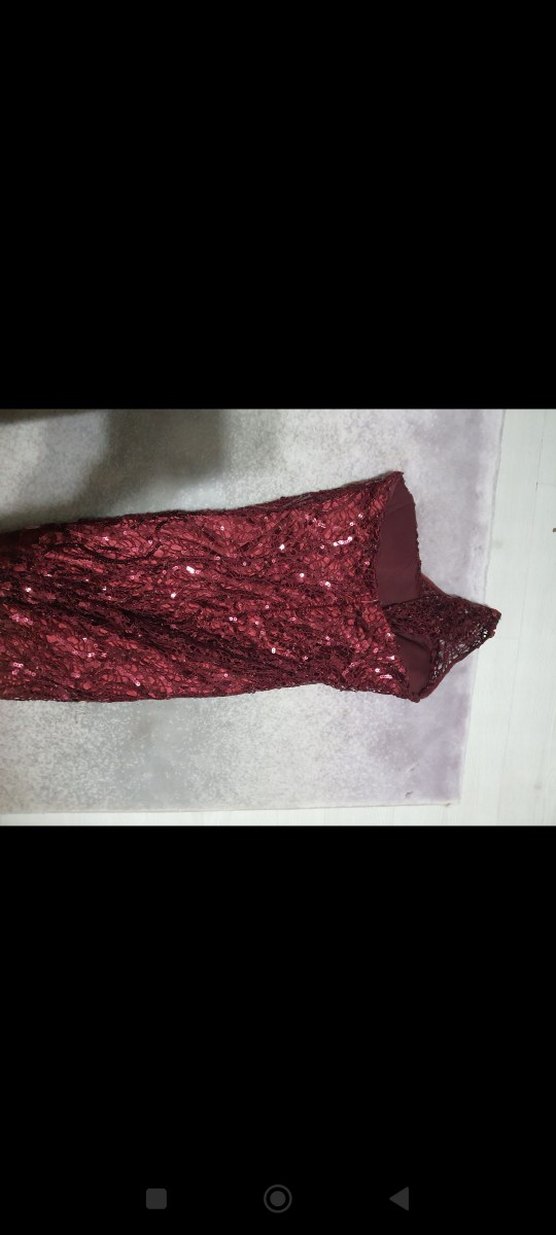 Bordo Uzun balık model Drapeli Kadın Abiye Elbise - Görsel 3