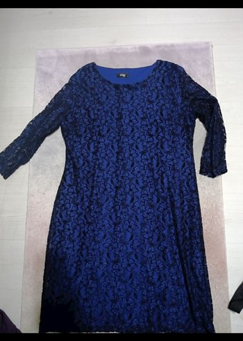 Lacivert Dantel Kollu Midi Elbise - Görsel 3