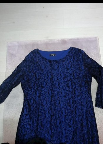 Lacivert Dantel Kollu Midi Elbise - Görsel 2