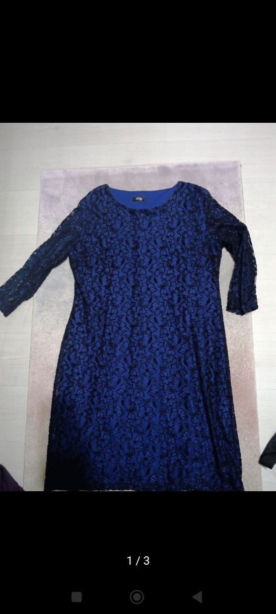 Lacivert Dantel Kollu Midi Elbise - Görsel 3