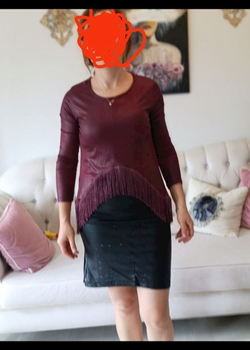 Bordo Uzun Kollu Salaş Bluz - Görsel 2