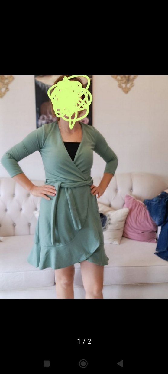 Yeşil V Yaka Elbise - Görsel 2