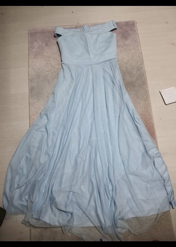 Mavi straptez kollu Uzun Abiye Elbise - Görsel 3