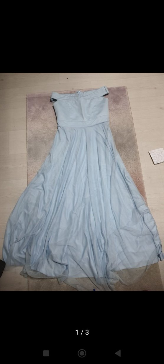 Mavi straptez kollu Uzun Abiye Elbise - Görsel 3