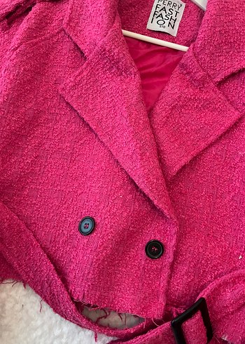 Kemerli Kısa Pembe Kadın Kaban - Görsel 2