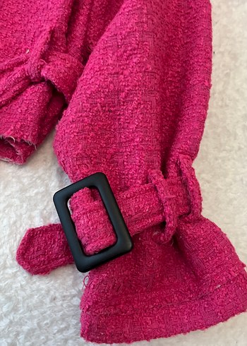 Kemerli Kısa Pembe Kadın Kaban - Görsel 3