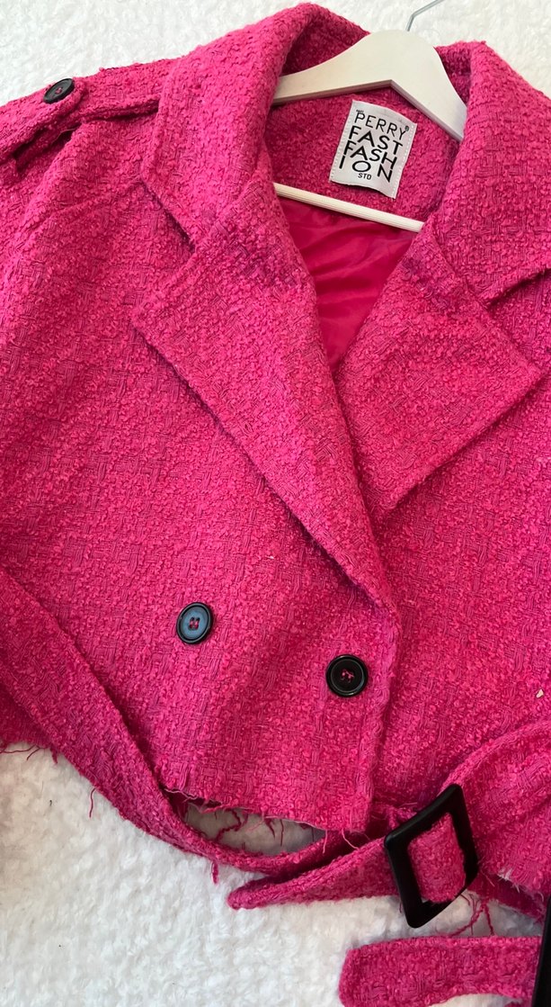 Kemerli Kısa Pembe Kadın Kaban - Görsel 2