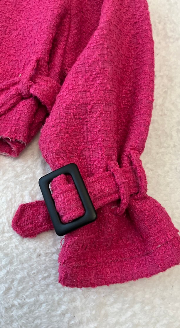 Kemerli Kısa Pembe Kadın Kaban - Görsel 3