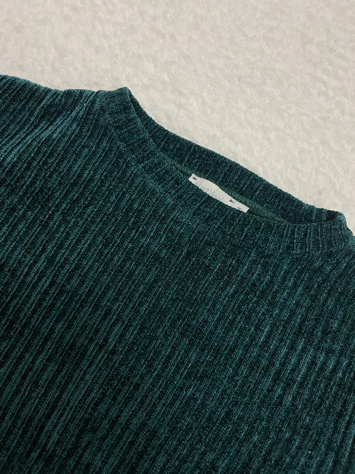 Kadın Yeşil Triko Bisiklet Yaka Kazak - Görsel 3